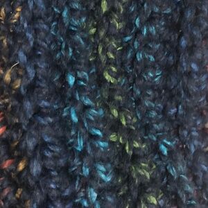 Infinity knitted thick chunky scarf deep blue with pink gold and green flecks